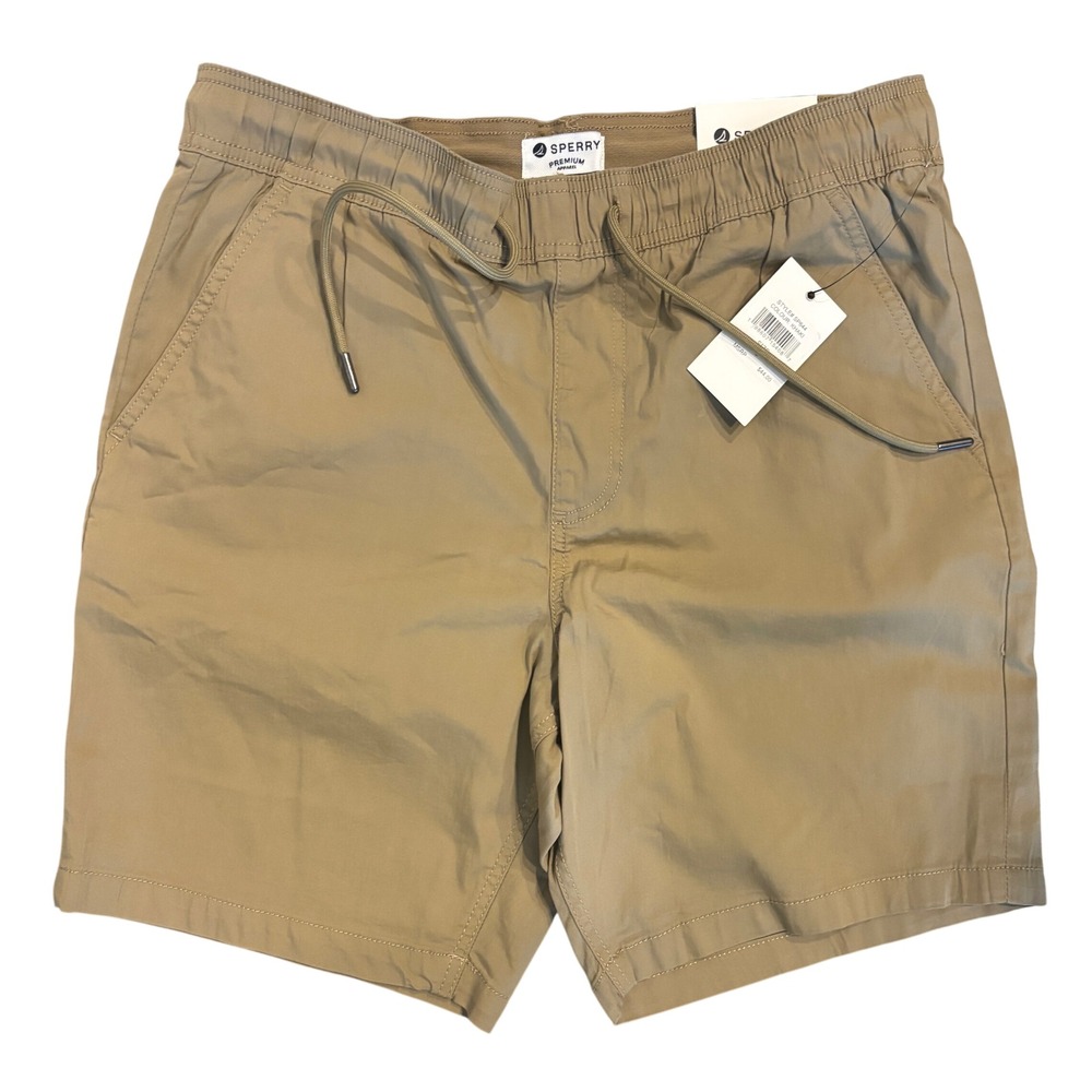 Sperry‎ Mens Air Soft Chino Shorts Khaki Tan Elastic Waist SP644 Size S New